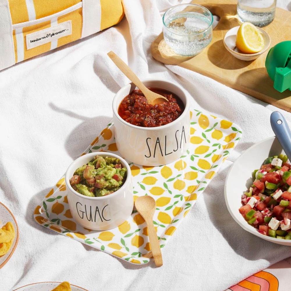 ๐ RAE DUNN ARTISAN GUAC + SALSA SET WITH 2 BAMBOO SPOONS